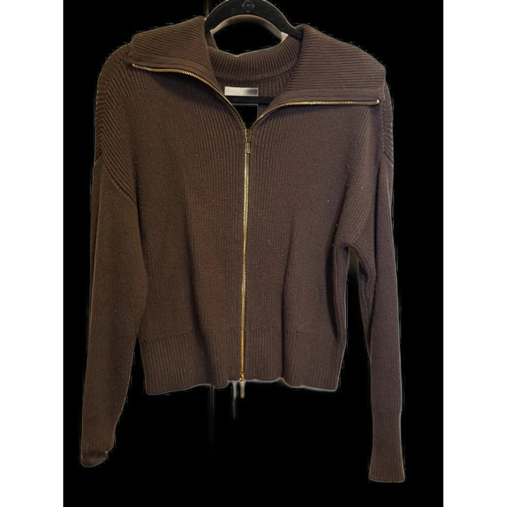 Abercrombie and Fitch small brown Collared Zip-Up Knit Cardigan